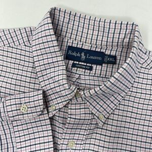 Ralph Lauren Men's XXL Custom Fit White Blue Pink Plaid Long Sleeve Button Shirt